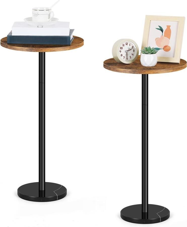 Selbro Stijlvolle Retro Bruine Ronde Bijzettafel Set voor Woonkamer en Slaapkamer