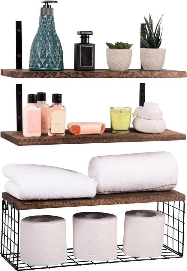 Selbro Stijlvolle Set van Drijvende Wandplanken met Mand voor Ruimtes in Huis