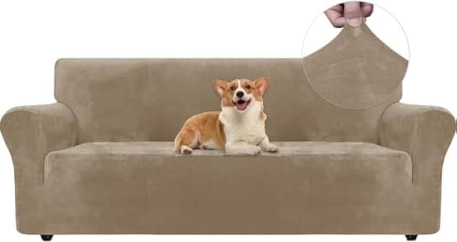 Selbro Stretch Bankhoes 3 Zits Elastische Bankhoezen Voor Woonkamer 1 Stuks Universele Rekbare Armsteun Sofahoes Met Antislip Schuim Krasbestendig Meubelhoes Voor Bank Camel