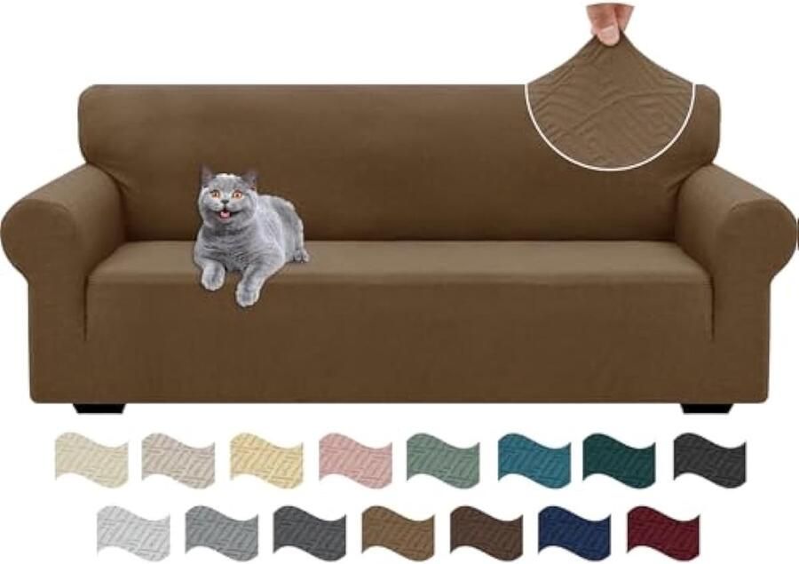 Selbro Stretch Bankhoes 3 Zits Elastische Bankhoezen Voor Woonkamer 1 Stuks Universele Rekbare Armsteun Sofahoes Met Anti-slip Schuim Krasbestendig Meubelhoes Voor Bank Bruin