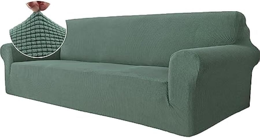 Selbro Stretch Bankhoes 4 Zits Elastische Bankhoezen Voor Woonkamer 1 Stuks Universele Rekbare Armsteun Sofahoes Met Anti-slip Schuim Krasbestendig Meubelhoes Voor Bank Groen