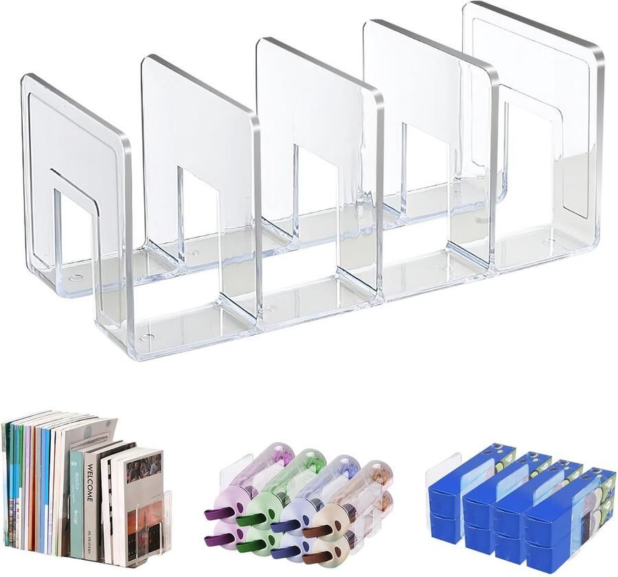 Selbro Tijdschriftenhouder en Organizer met 4 Vakken voor Bureau en Keuken Transparant Acryl