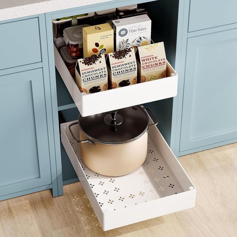 Selbro Uitschuifbare Keukenkast Lade Organizer zonder Boren of Spijkeren Grote Telescopische Keukenlade Wit