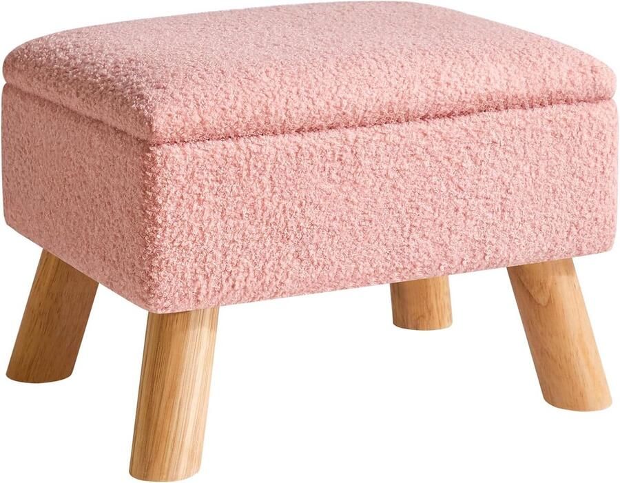 Selbro Veelzijdige Fluwelen Poef met Houten Poten voor Woonkamer en Slaapkamer in Zacht Roze