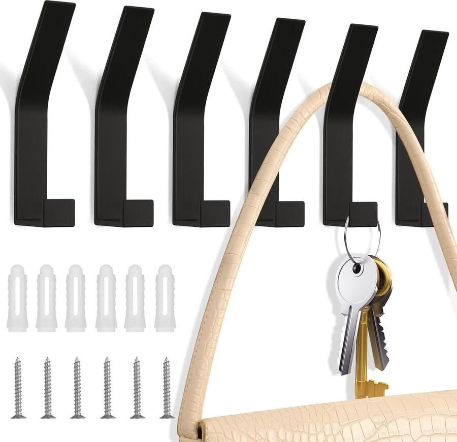 Selbro Veelzijdige Zwarte Wandhaken Set van 6 met Dubbele Haak voor Verschillende Artikelen