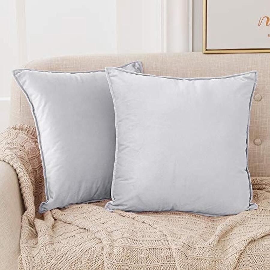 Selbro Velvet Kussenhoes Flens Vierkante Kussenovertrekken met Rand Verbogen Rits voor Bank Woonkamer Kantoor Lichtgrijs Set van 2 45x45cm