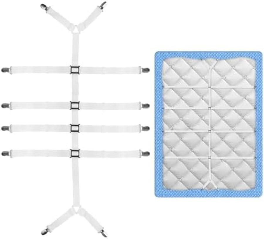 Selbro Verstelbare Bedlakenspanner met Metalen Clip voor Laken Matras of Bank (Wit)