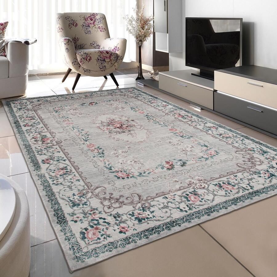 Selbro Vintage Laagpolig Vloerkleed Met Antislip Voor Kamers 120 x 170 cm Grijs