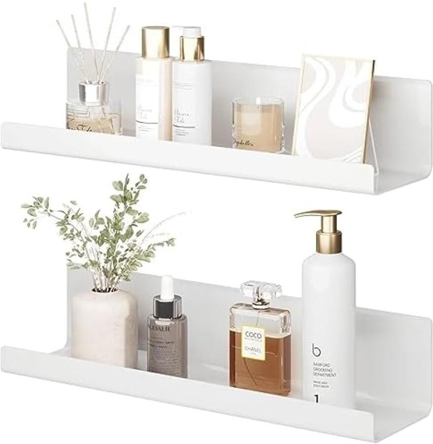 Selbro Wit Zwevende Wandrek Planken Set Van 2 Acryl Wandplank Voor Boeken en Foto's Woondecoratie Wandplank voor Keuken Badkamer Kantoor Woonkamer (32 x 10 x 8 cm)