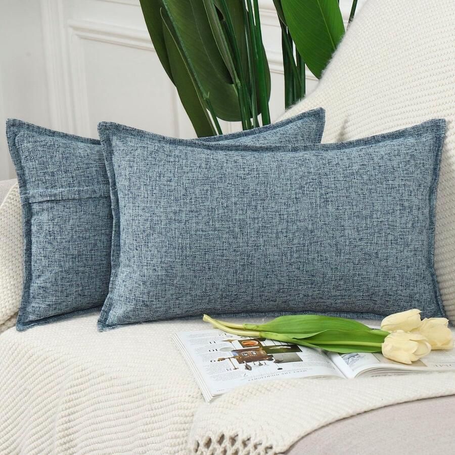 Selbro Zachte Decoratieve Kussenhoezen Set van 2 voor Bank en Slaapkamer Gemengd Blauw 30 x 50 cm Rechthoekig