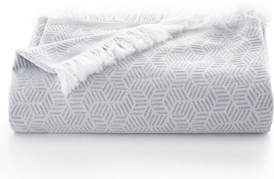 Selbro Zachte en Veelzijdige Woondeken voor Bed en Bank Geometrisch Design Lichtgrijs 180 x 140 cm