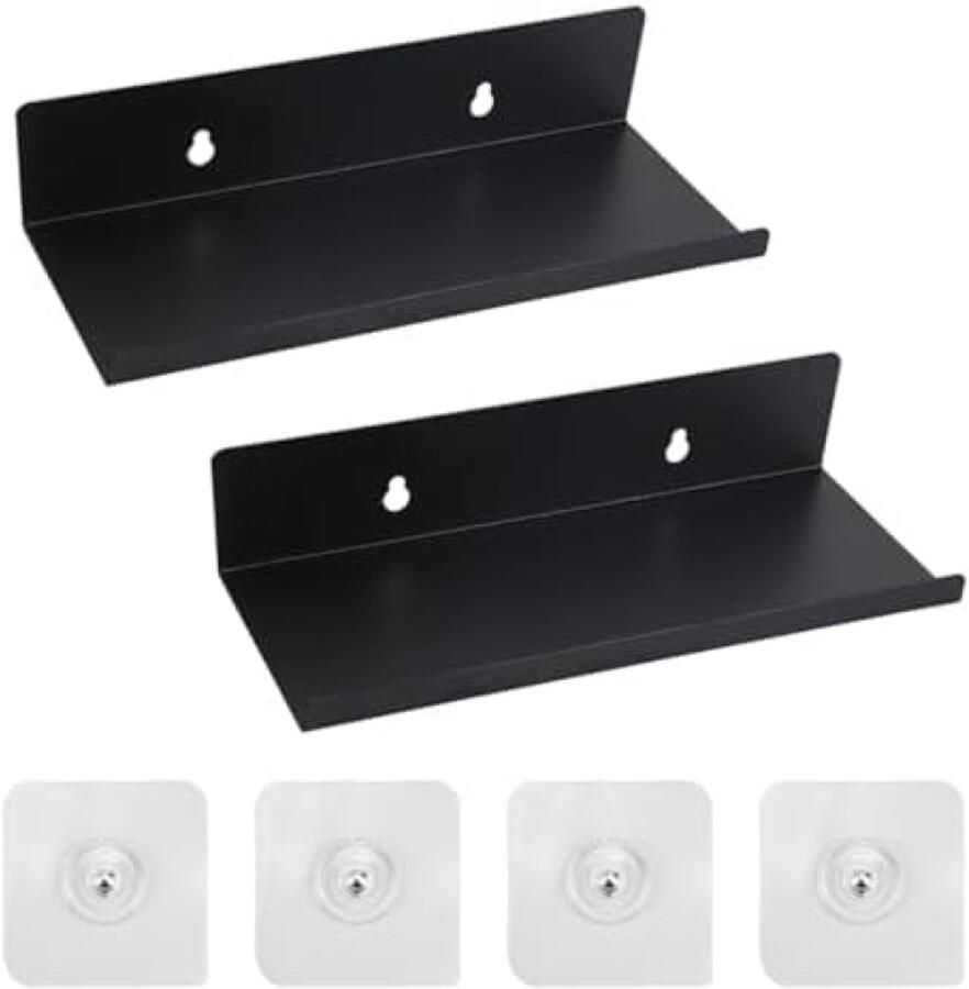 Selbro Zelfklevend Mini Wandrek Zwevend Metalen Rek Zwart 10 x 20 cm 2 Stuks