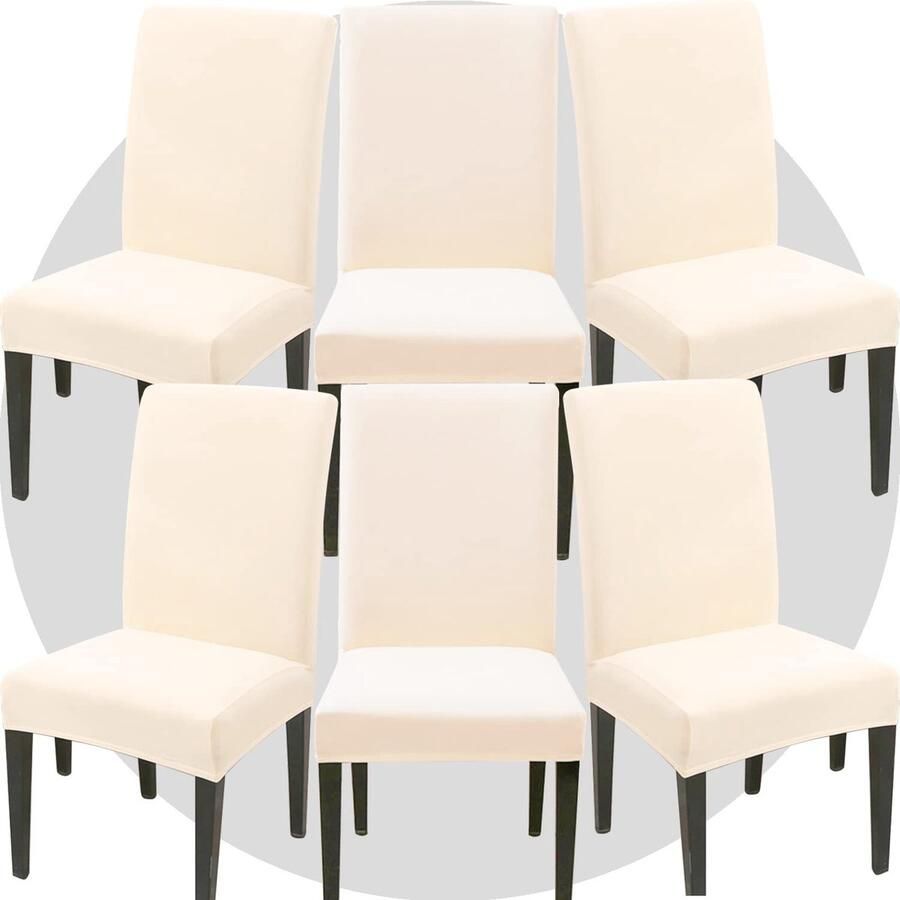 Selbro Zesdelige Set Stretchbare Stoelhoezen voor Eetkamer en Feestelijke Gelegenheden in Beige