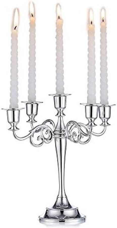 Selbro Zilveren 5-armige Kandelaar Houders 27cm Hoge Kaarsenstandaard voor Tafel Decoratie Bruiloften en Feesten