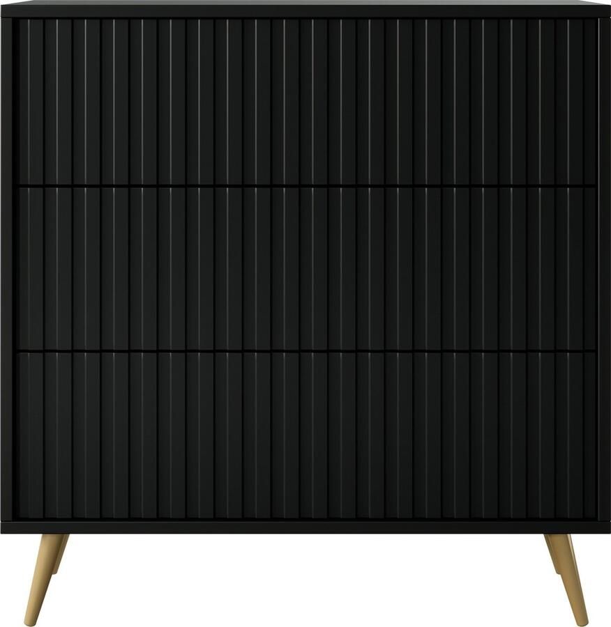 Selsey Bello Dressoir met 3 lades 79 cm Zwart met gouden poten