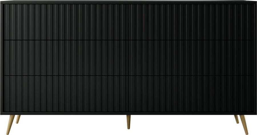 Selsey Bello Dressoir met 6 lades 154 cm Zwart met gouden poten