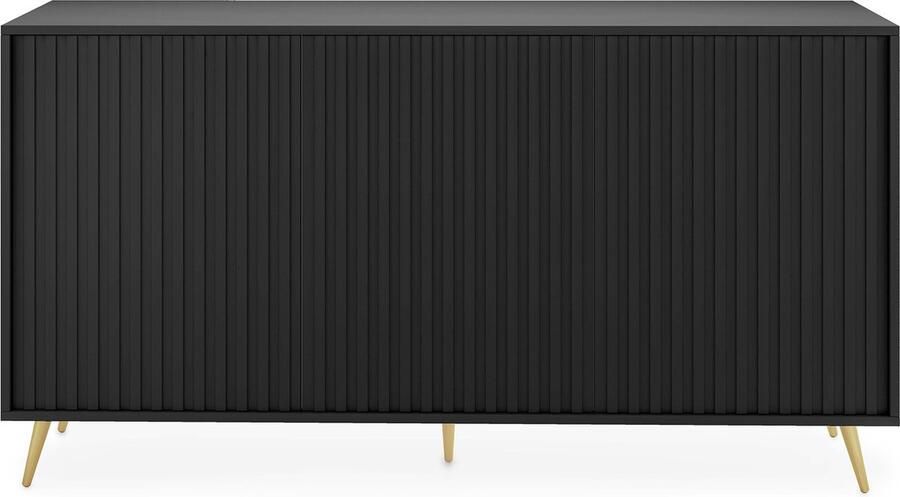 Selsey Bello Dressoir met lamellenfronten 154 cm Zwart met gouden poten