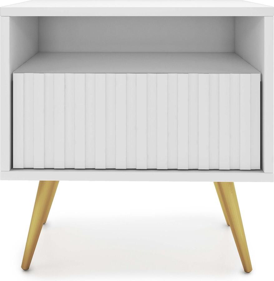 Selsey Bello Nachtkastje met lade en lamellenfront Wit met gouden poten