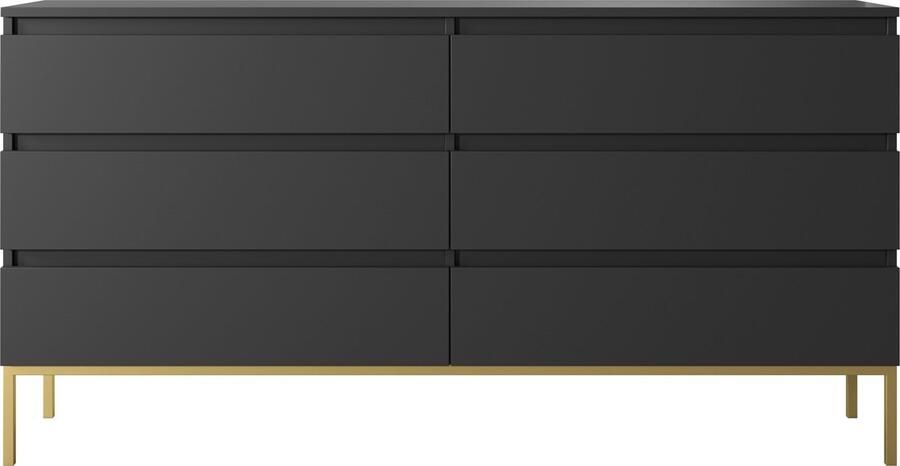 Selsey Bemmi Dressoir 6 lades Zwart met gouden poten