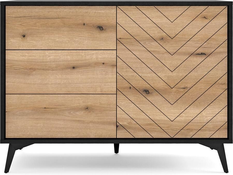 Selsey BOULIA Dressoir met lades visgraat 104 cm zwart eik