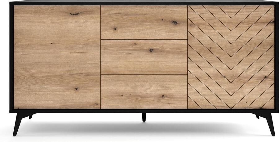 Selsey BOULIA Dressoir met lades visgraat 154 cm zwart eiken