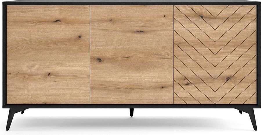 Selsey BOULIA Driedeurs ladekast visgraat 154 cm zwart eiken