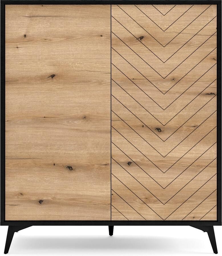 Selsey BOULIA Hoge kast met twee deuren visgraat 104 cm zwart eiken