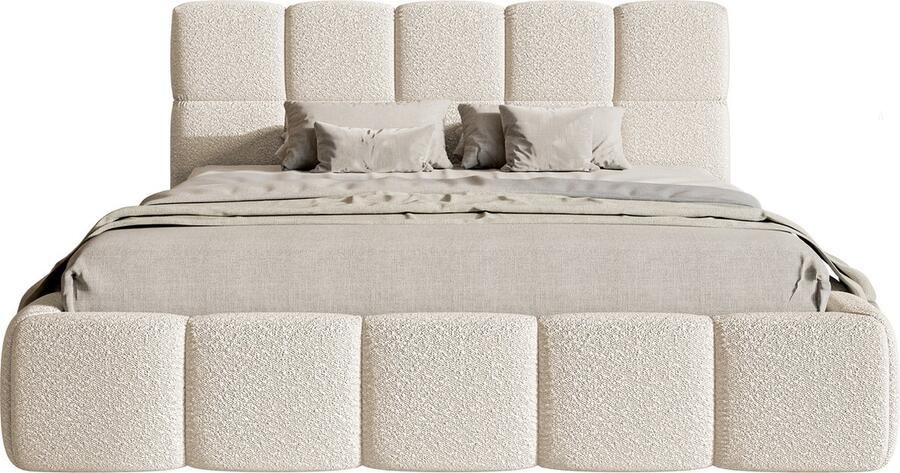 Selsey Cloudy Gestoffeerd bed met opbergruimte 180x200 cm lichtbeige