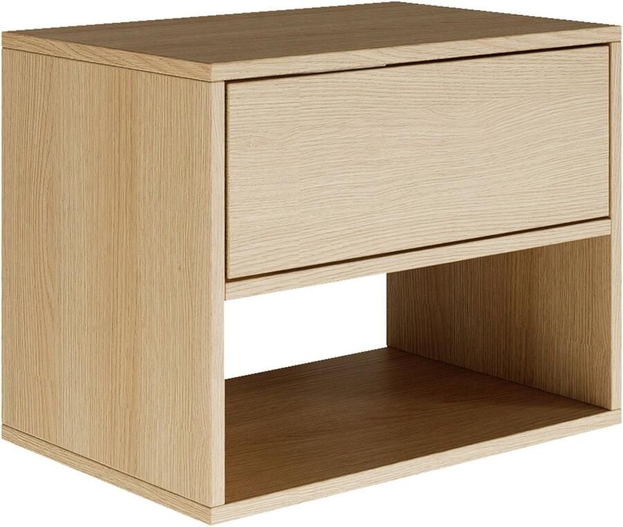 Selsey Framme – Hangend nachtkastje met lade en open vak eikenhout look 50 cm