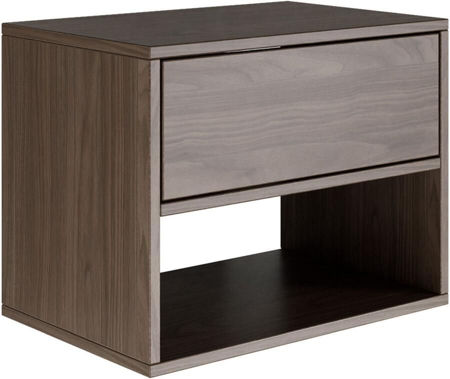 Selsey Framme – Hangend nachtkastje met lade en open vak walnoot houtlook 50 cm