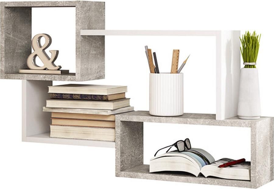 Selsey KASSI Wandplank Kassi groot 87 cm Slim beton Mat wit