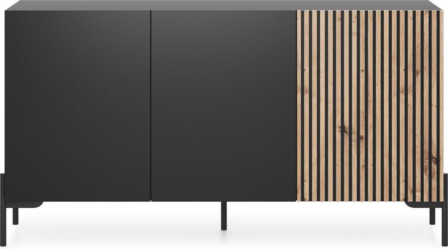 Selsey Lammelo commode 140 cm driedeurs zwart eiken lamellen