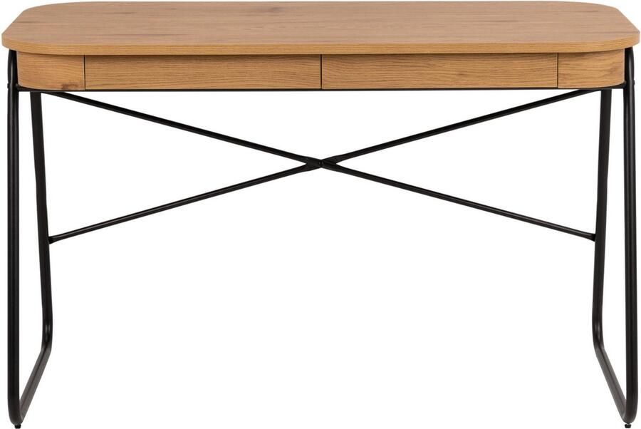 Selsey Lizeno Bureau met twee lades Zwarte metalen basis 120x60 cm Natuurlijke matte afwerking