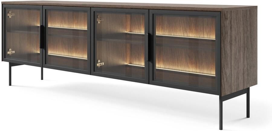 Selsey Lumi TV-meubel met glazen fronten en LED Dunin eiken 181 cm