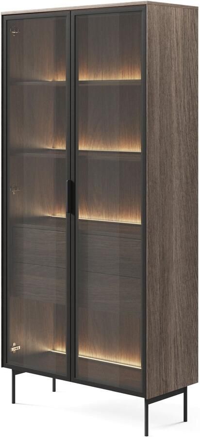 Selsey Lumi – Vitrinekast met 2 lades en LED-verlichting eik Dunin 91 cm