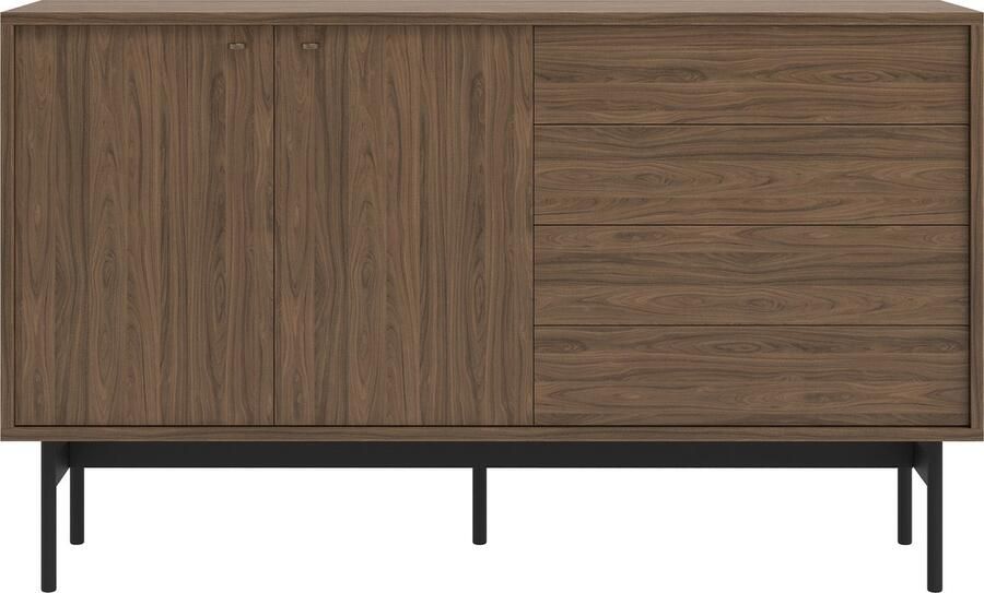 Selsey OLAR Twee-deurs kast met vier lades 154 cm Natuurlijk Carini notenhout - Foto 2