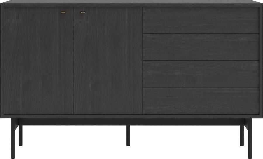 Selsey OLAR Twee-deurs kast met vier lades 154 cm Zwart Portland essenhout - Foto 2