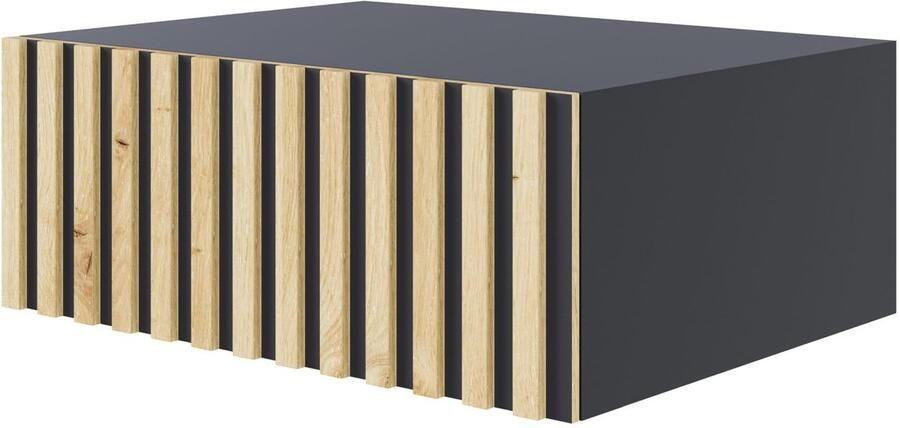 Selsey Telire – Hangend nachtkastje met lade en lamellenfront 50 cm – Zwart Eiken Artisan