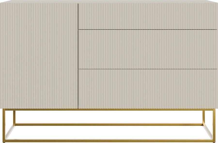 Selsey Veldio Dressoir 3-lades 140 cm Grijsbeige met gouden poten