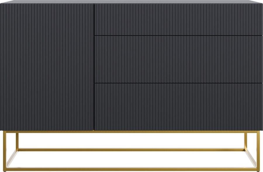 Selsey Veldio Dressoir 3-lades 140 cm Zwart met gouden poten