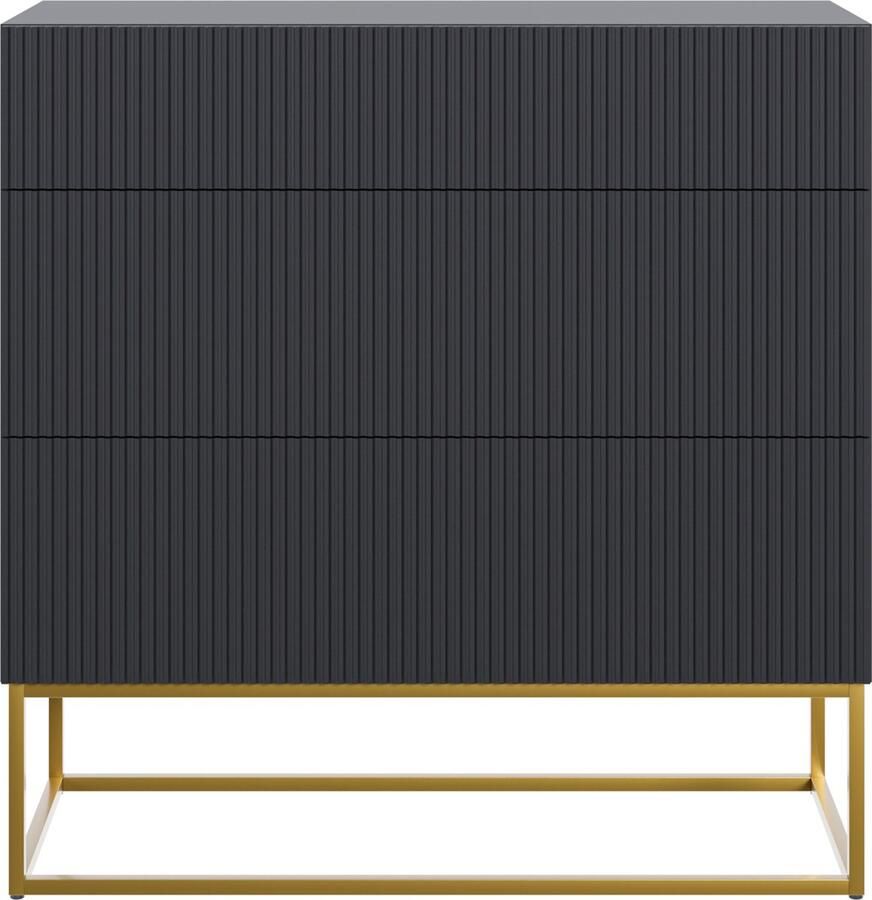 Selsey Veldio Dressoir 3-lades 90 cm Zwart met gouden poten