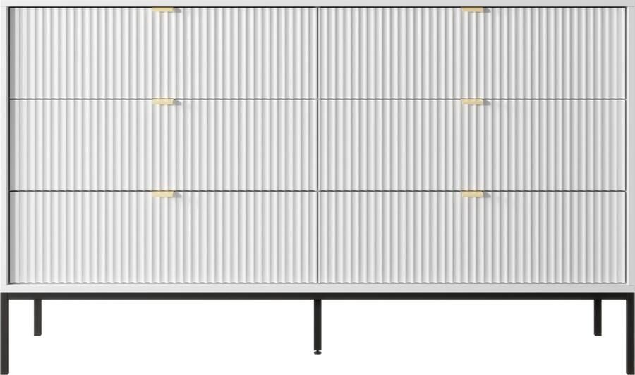 Selsey Vellore Commode met zes laden 154 cm wit met gecanneleerde fronten en zwarte lijst