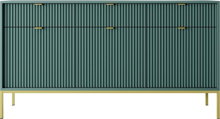 Selsey Vellore driedeurs commode 154 cm groen met gecanneleerde fronten gouden handgrepen en omlijsting