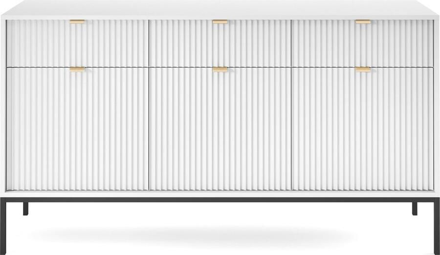 Selsey Vellore driedeurs commode 154 cm wit met geribbelde fronten en gouden handgrepen