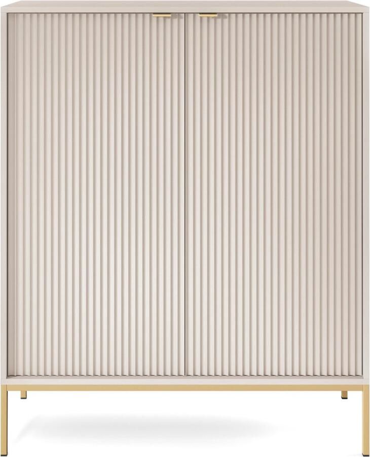 Selsey Vellore Hoge kast met geribbelde fronten gouden frame 104 cm Beige - Foto 2
