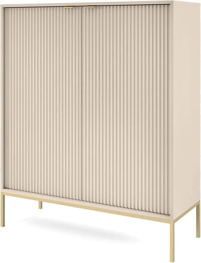 Selsey Vellore Hoge kast met geribbelde fronten gouden frame 104 cm Beige