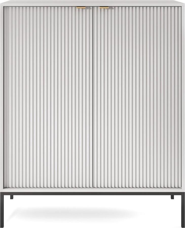 Selsey Vellore Hoge ladekast grijs met gecanneleerde fronten en gouden handgrepen