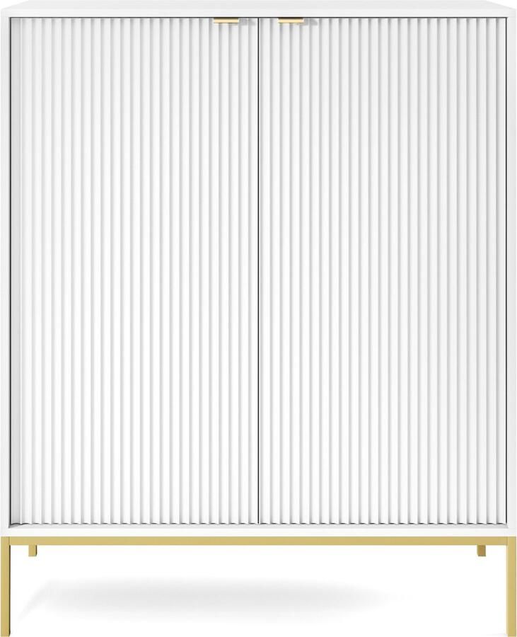 Selsey Vellore Hoge ladekast wit met gecanneleerde fronten en goudkleurig frame