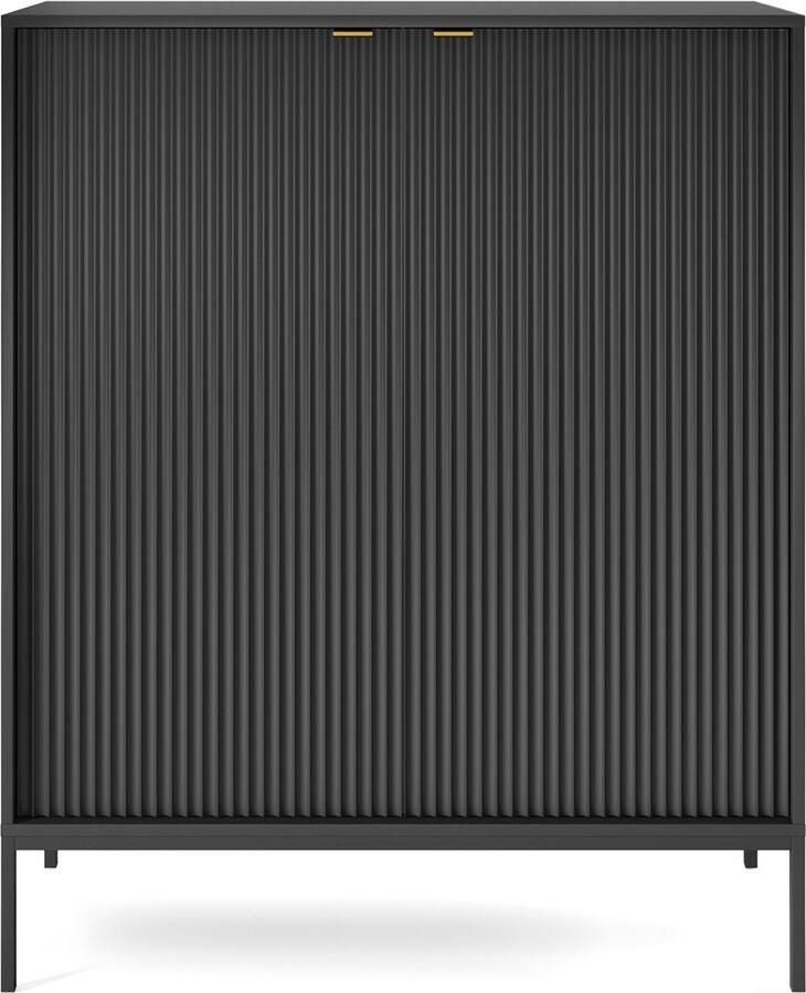 Selsey Vellore Hoge ladekast zwart met gecanneleerde fronten en gouden handgrepen