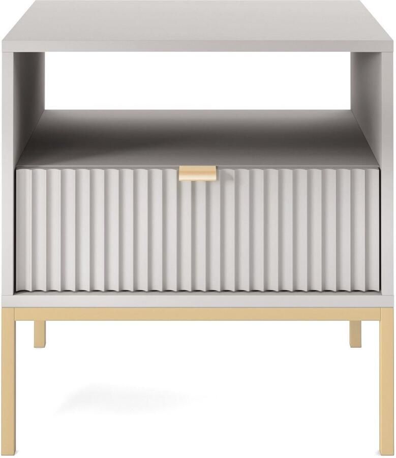 Selsey Vellore Nachtkastje 54 cm grijs met een geribbelde voorkant en een gouden frame